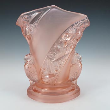 (image for) Brockwitz #6925 Art Deco Pink Glass 'Parakeet' Bird Vase