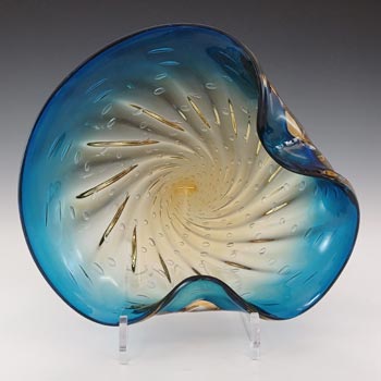 (image for) Murano Venetian Blue & Amber Glass Vintage Bubble Bowl