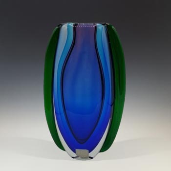 Fifth Avenue Crystal Chinese Blue & Green Sommerso Glass Vase - Labelled