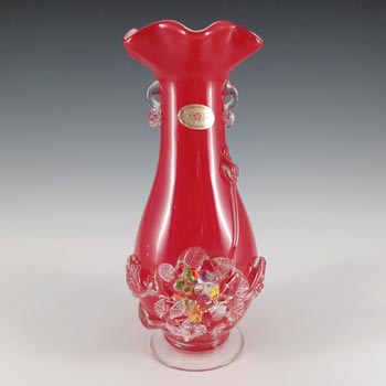 (image for) LABELLED Chinese Vintage Red Cased Glass 'Plum Blossom' Vase
