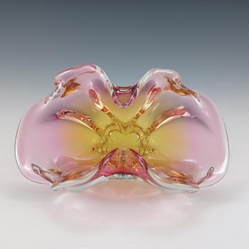 (image for) Chřibská Mid Century Czech Pink & Orange Glass Bowl