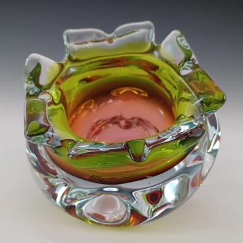 Chřibská Retro Czech Green & Orange Glass Ashtray Bowl