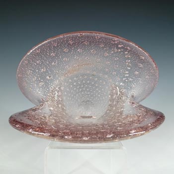 (image for) Murano Pink & Clear Silver Leaf Glass Clam Shell Vase