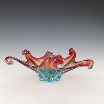 Cristallo Venezia CCC Murano Red & Blue Cased Glass Organic Bowl