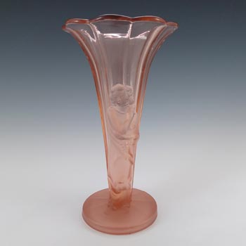 (image for) Art Deco Vintage Pink Frosted Glass Oriental Lady Vase