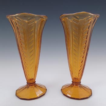 (image for) Brockwitz Pair of Art Deco Amber Glass Vases #6917