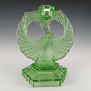 (image for) Art Deco Vintage Uranium Green Glass Lady Candlestick
