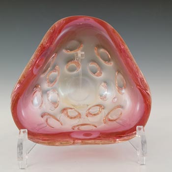 (image for) Murano / Venetian Vintage Pink & Amber Dimpled Glass Bowl