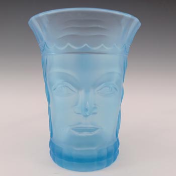 Art Deco Vintage Blue Glass Kings Head Face Tankard #3