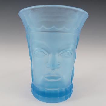 Art Deco Vintage Blue Glass Kings Head Face Tankard #2