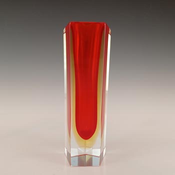 (image for) Murano Faceted Red & Amber Sommerso Glass Block Vase