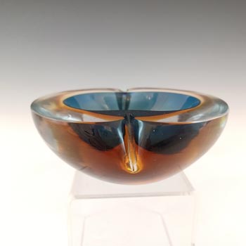 Murano Vintage Blue & Amber Sommerso Glass Geode Bowl