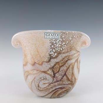 (image for) SIGNED Gozo Maltese Marbled Brown Glass 'Stone' Vase