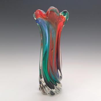 (image for) Japanese Vintage Red, Green & Blue Glass Rainbow Vase