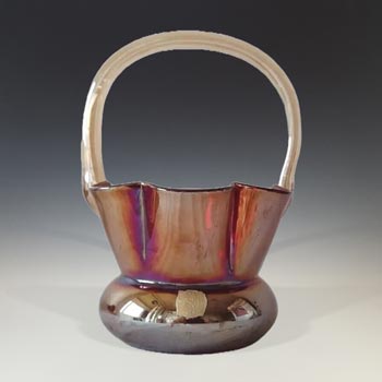 Kralik Art Nouveau Iridescent Glass Basket Vase - Labelled
