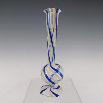 Vintage Blue, White & Yellow Striped Lampworked Glass Vase