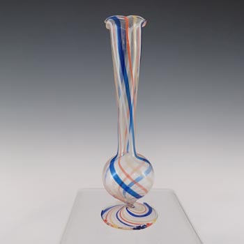 Vintage Blue, White & Red Striped Lampworked Glass Vase