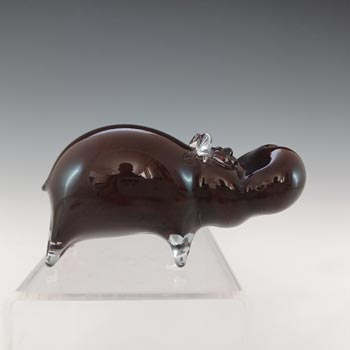 SIGNED Langham Vintage Black Glass Hippo Sculpture
