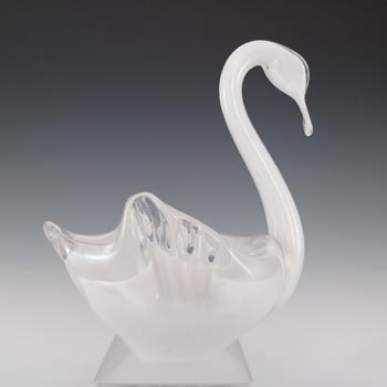 MARKED Langham Vintage British White Glass Swan Bowl