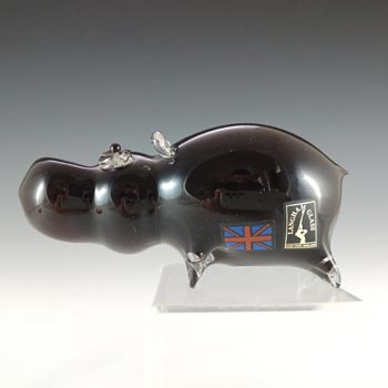 (image for) MARKED Langham Vintage Black Glass Hippo Sculpture