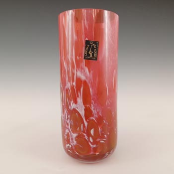 MARKED Langham Pink & White British Vintage Glass Vase