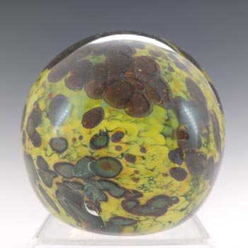 (image for) SIGNED Mdina Maltese Yellow & Brown Speckled Glass Paperweight
