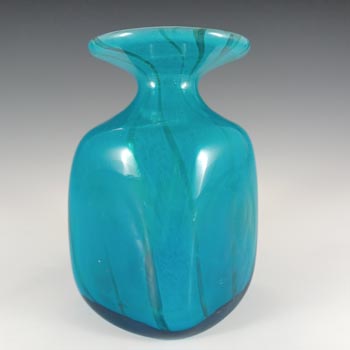 (image for) SIGNED Mdina 'Ming' Vintage Blue & Green Glass Cube Vase