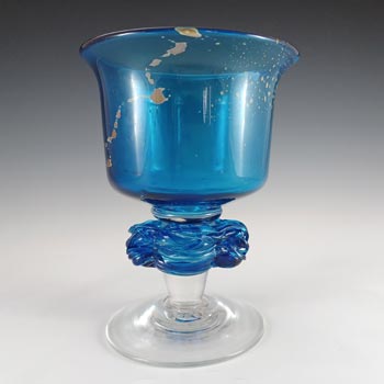 (image for) SIGNED Mdina 'Blue Summer' Maltese Glass Chalice / Goblet Vase