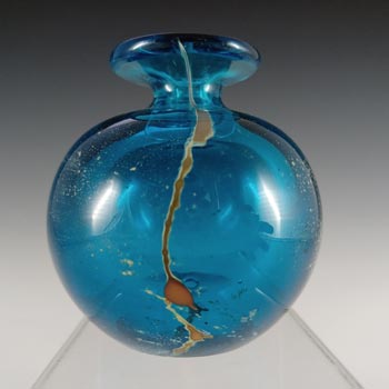 (image for) LABELLED Mdina 'Blue Summer' Maltese Blue & Yellow Glass Vase