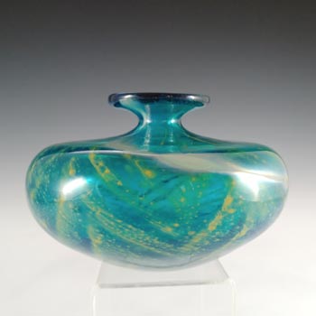 (image for) SIGNED Mdina 'Roman' Maltese Blue & Yellow Glass Squat Vase