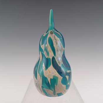 (image for) SIGNED Mdina 'Tiger' Maltese Blue & Brown Glass Vintage Pear