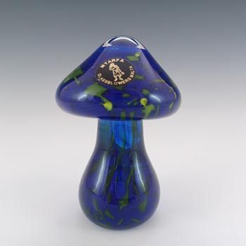 (image for) SIGNED Mtarfa Blue & Yellow Glass Vintage Mushroom Paperweight