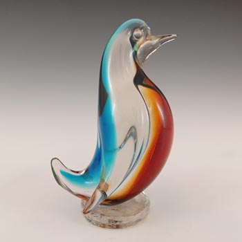 Murano Amber & Blue Venetian Glass Penguin Bird Figurine