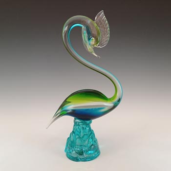Murano Vintage Green & Blue Venetian Glass Swan Figurine