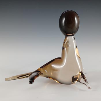 V. Nason & Co Murano Brown Glass Seal with Ball Sculpture
