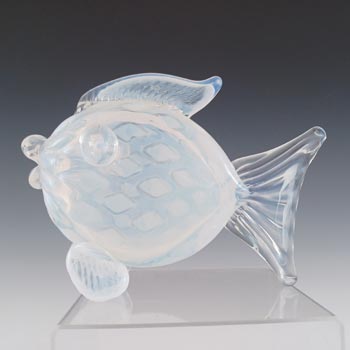 (image for) Murano Vintage Opalescent White Glass Fish Sculpture