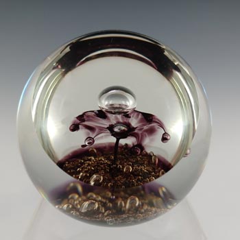 (image for) MARKED Selkirk 1984 Purple Glass Flower & Bubbles Paperweight