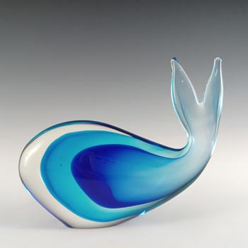 (image for) Chinese Murano Style Blue Sommerso Glass Whale / Fish Sculpture