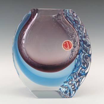 (image for) Murano Faceted, Textured Purple & Blue Sommerso Glass Vase
