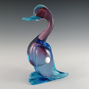 (image for) AVEM Murano Purple & Blue Sommerso Bubble Glass Duck Figurine
