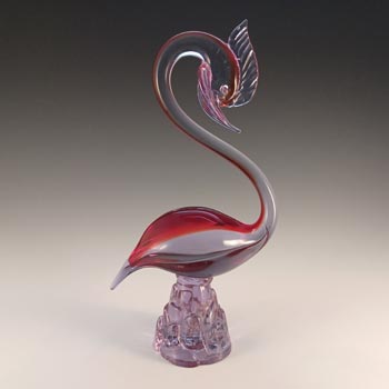 (image for) Murano Red & Neodymium Lilac / Blue Sommerso Glass Swan