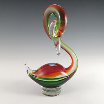 (image for) Murano Retro Green & Red Venetian Glass Swan Figurine