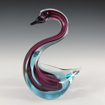 (image for) Murano / Venetian Purple & Blue Sommerso Glass Swan Figurine