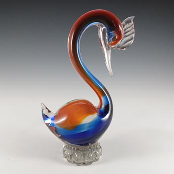 (image for) Murano / Venetian Red & Blue Retro Glass Swan Sculpture