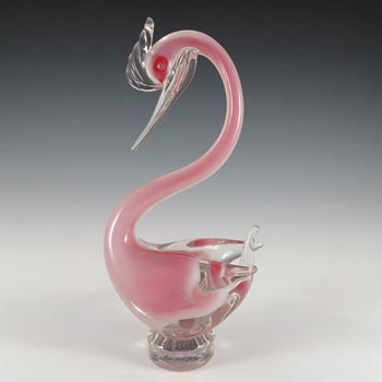 (image for) Oball Murano Pink & Opalescent White Cased Glass Swan