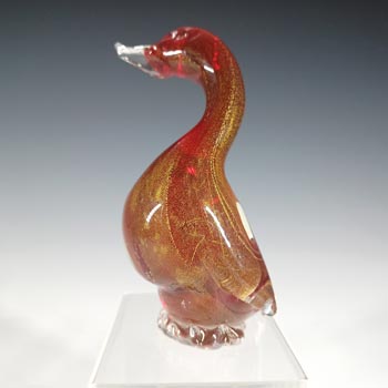 (image for) Murano Vintage Red & Gold Leaf Glass Duck Sculpture