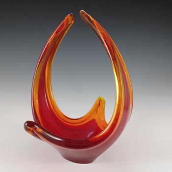 (image for) Viartec Murano Style Selenium Red & Orange Spanish Glass Basket Sculpture
