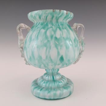 (image for) Welz Czech Honeycomb Green & White Spatter Glass Trophy Vase