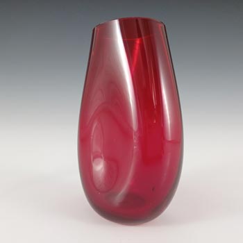 Whitefriars #9628 Ruby Red Glass Dented Vase by Mike Cripps