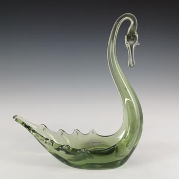 (image for) Whitefriars Vintage Sea Green Glass Swan Bowl Figurine